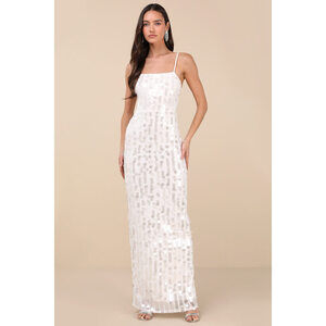 Lulus Magdala White Sequin Backless Maxi Dress - Size S